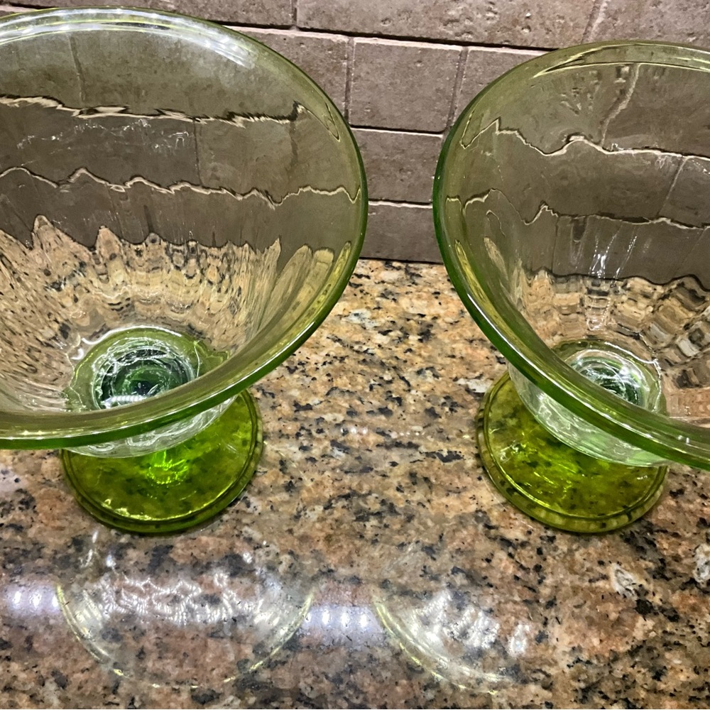Pair of footed blown glass compotes